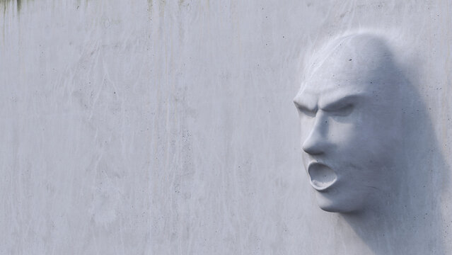 Displeased face growing out of concrete wall