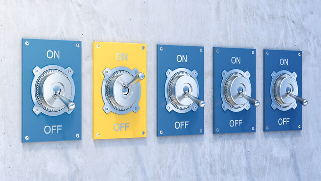 Different flip switches, on, off,