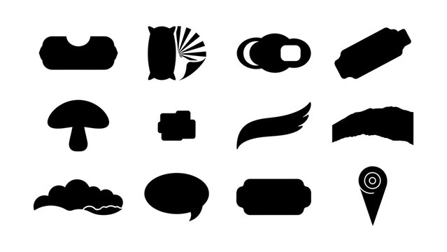 Collection of minimalist abstract black icons with transparent background shapes