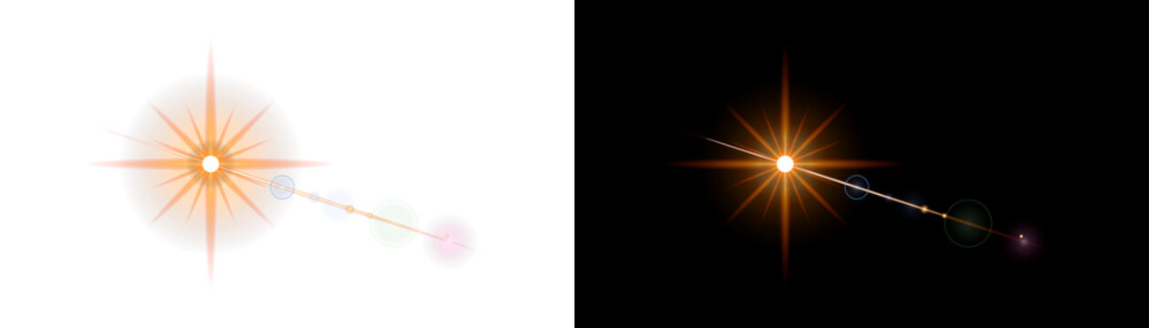 Lensflare Golden Optical Starburst Transparent PNG Overlay, on transparent background