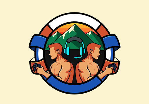 Gamers with Headset and Controllers in Mountain Scene