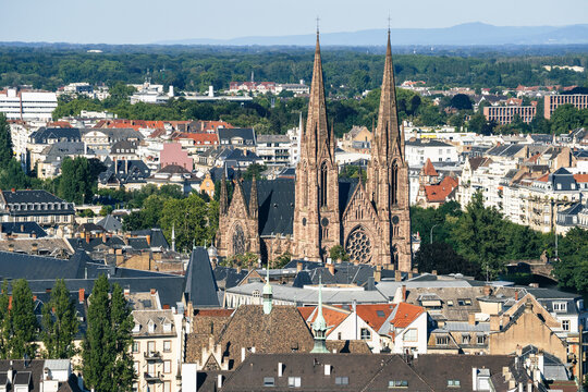 Saint Paul church towers over the cityscape of Strasbourg France