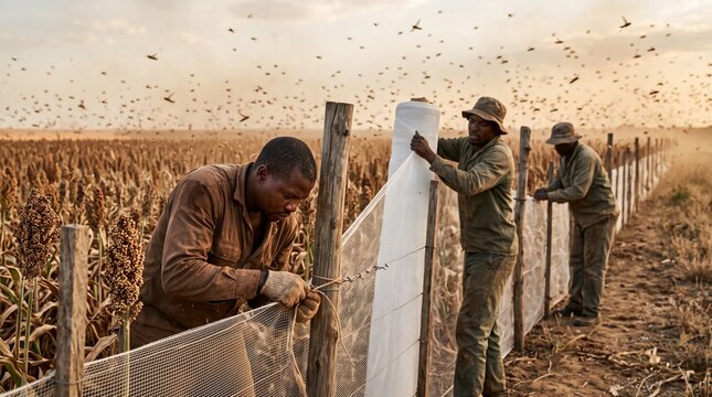 Farm team raises barriers as locusts threaten sorghum fields