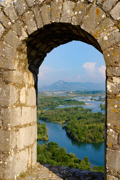 Albania, Shkoder, Drin river, View from Rozafa Castle