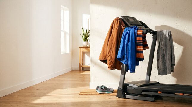 Treadmill turned into a hallway coat rack