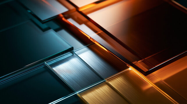 Abstract Layered Glass and Metal Panels with Dual Color Light