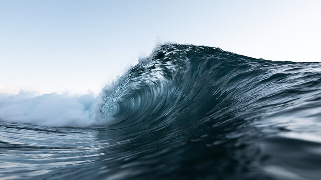 Powerful Ocean Wave Curling in Deep Blue Water