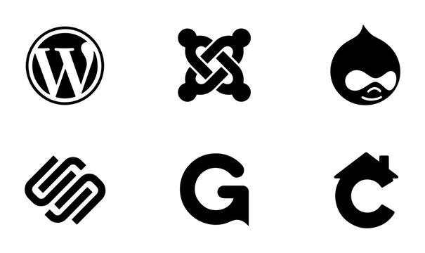 Web Development CMS Logos, Software Icons, Digital Platform Symbols, Technology Brand Marks