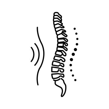 Minimalist line art illustration of a human spine with supportive lumbar curvature waves.