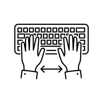 Line icon illustrating correct hand and wrist alignment over a keyboard to prevent repetitive strain injuries.