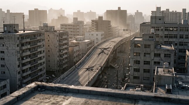 Earthquake damage spreads across a dense anonymous city district