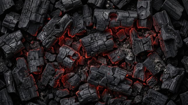 Glowing hot charcoal burning with red embers as a textured background