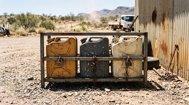 Reserve fuel containers at an isolated road maintenance yard
