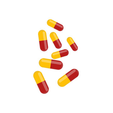 Group of Yellow and Red Capsule Pills Vector Illustration Isolated on Transparent Background