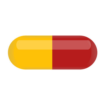 Single Yellow and Red Medical Capsule Pill Isolated on Transparent Background
