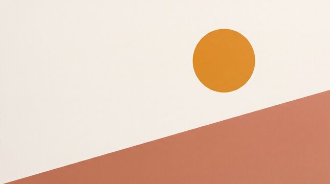 Minimalist Composition with Orange Circle and Diagonal Line Dividing White and Terracotta Spaces