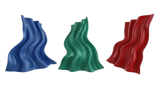 Set of Three Colorful Flowing Silk Fabric Waves
