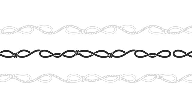 A set of three decorative rope border designs featuring repeating infinity knot patterns isolated on a plain white background for graphic design projects