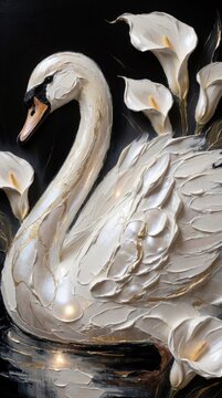 two swans in the water art