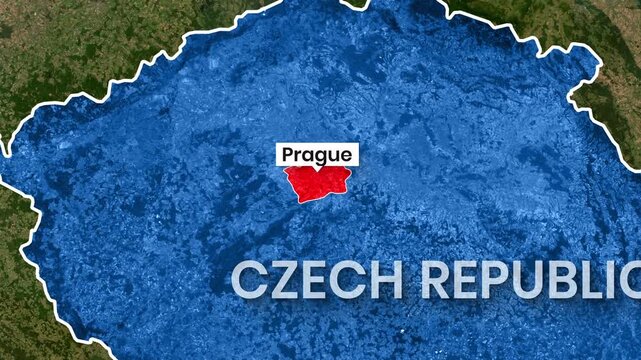 Czech Republic map animation highlighting the capital city of Prague footage