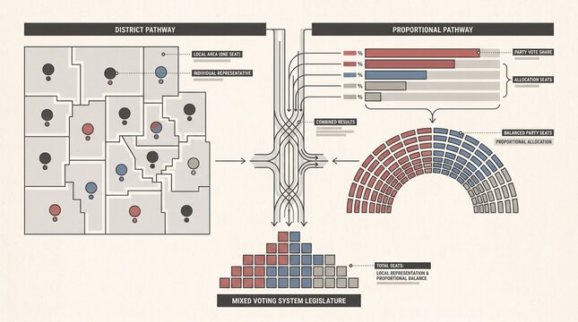 Mixed voting system with district and proportional seats