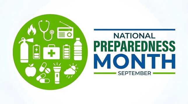 National preparedness month illustration with emergency supplies and safety icons for september awareness