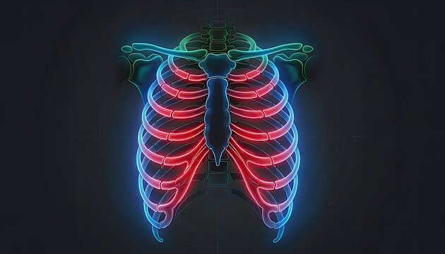 Human Rib Cage and Chest Anatomy X-Ray Showing Severe Inflammation and Pain in the Thoracic Region Medical Illustration