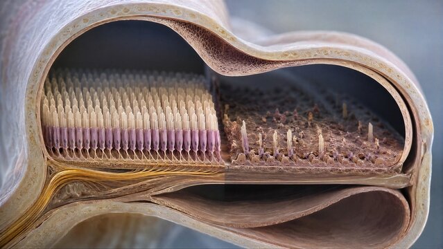 Cross-Section Model Of Healthy And Damaged Cochlear Hair Cells
