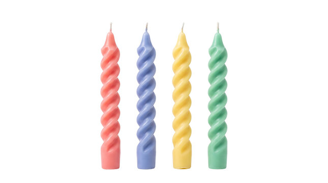 Colorful Twisted Spiral Birthday Candles Row Set Isolated on Black Background