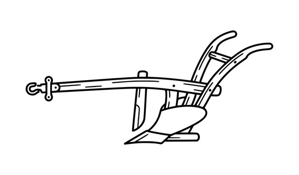 plough, plow, wooden, farmer, agriculture, farming, icon, outline, vector, rural, traditional, heritage, cultivation, field, tool, implement, agrarian, vintage, rustic, harvest, editable, isolated, bl