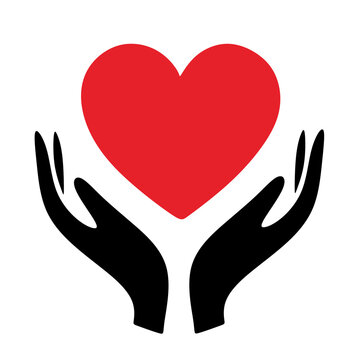 hands holding heart. Red heart cradled by two open hands