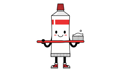 Naklejka premium Toothpaste Tube Character Holding Toothbrush Illustration