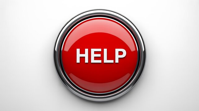 Red help button with bold white lettering on a clean light background