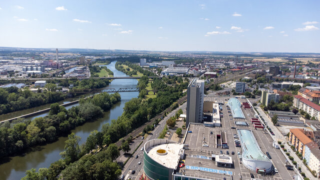 Aerial View of Schweinfurt on the Main River in Lower Franconia, Bavaria, Germany