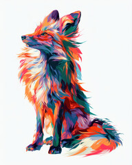 Naklejka premium colorful abstract red fox watercolor splash digital illustration isolated on white background bright vivid artistic portrait animal wild wildlife nature banner poster design graphic art