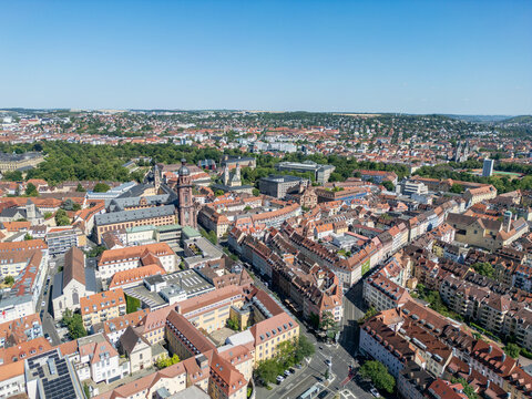 aerial view of the old town of w&uuml;rzburg in franconia bavaria germany