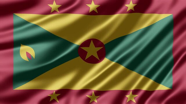Grenada flag waving gracefully in the wind creating a realistic flowing motion effect for this professional digital animation stock clip