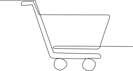 Minimal one line shopping cart outline illustration for ecommerce, online shopping, retail, supermarket, grocery delivery and consumer commerce concepts. © Md Hasan
