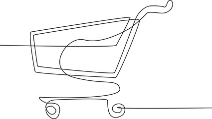 Minimal one line shopping cart outline illustration for ecommerce, online shopping, retail, supermarket, grocery delivery and consumer commerce concepts. © Md Hasan