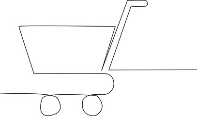 Minimal one line shopping cart outline illustration for ecommerce, online shopping, retail, supermarket, grocery delivery and consumer commerce concepts. © Md Hasan