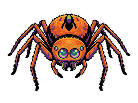 Colorful Cartoon Spider Illustration for Spooky Halloween Decorations and Scary Holiday Party Graphics