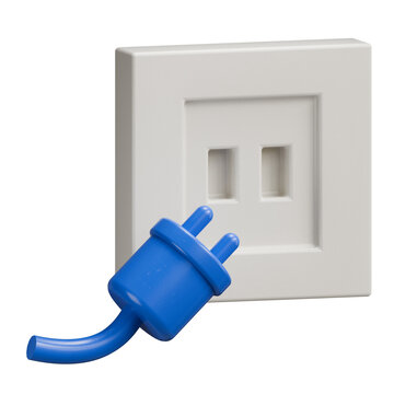 3D Blue Power Plug and Wall Socket Outlet Illustration