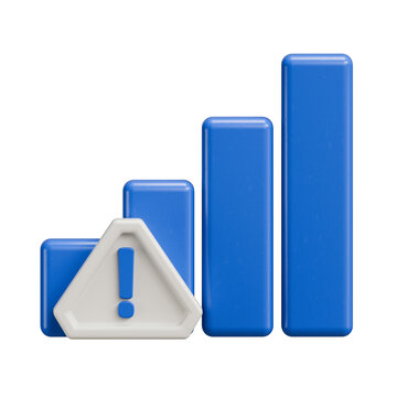 3D Blue Bar Chart and Warning Icon for Financial Risk Analysis