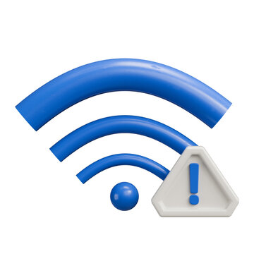 3D Blue Wifi Error Icon with Warning Sign