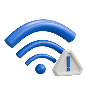 3D Blue Wifi Icon with Warning Signal and Exclamation Mark