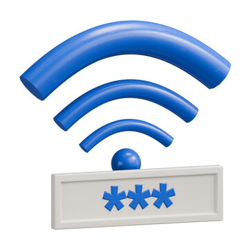 3D Wi-Fi Symbol and Password Field Icon on White Background