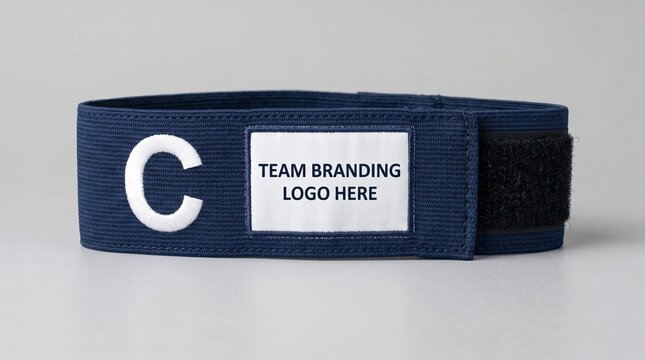 Blue soccer captain armband mockup with customizable branding space and letter C