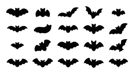 Obraz premium Set of black bat silhouettes in different flying positions for halloween design
