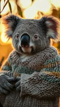 A kangaroo sitting and posing with a cozy argyle sweater on.