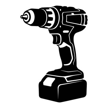 Cordless electric drill vector icon, black power tool silhouette, industrial hand drill for construction and home repair projects